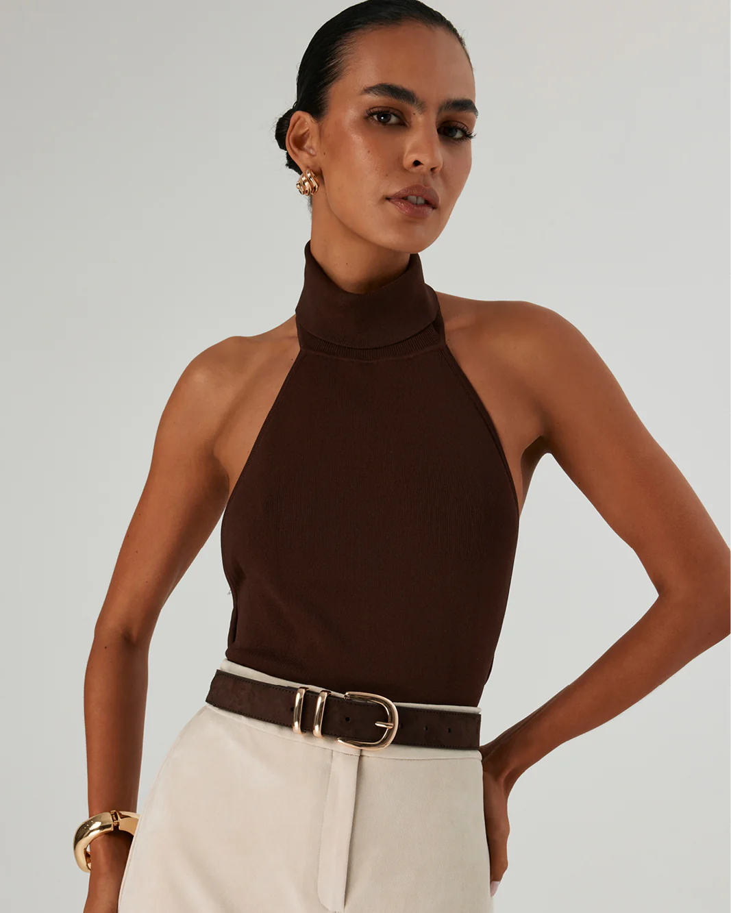 AMANI BELT - DARK CACAO SUEDE-GOLD - Image 3