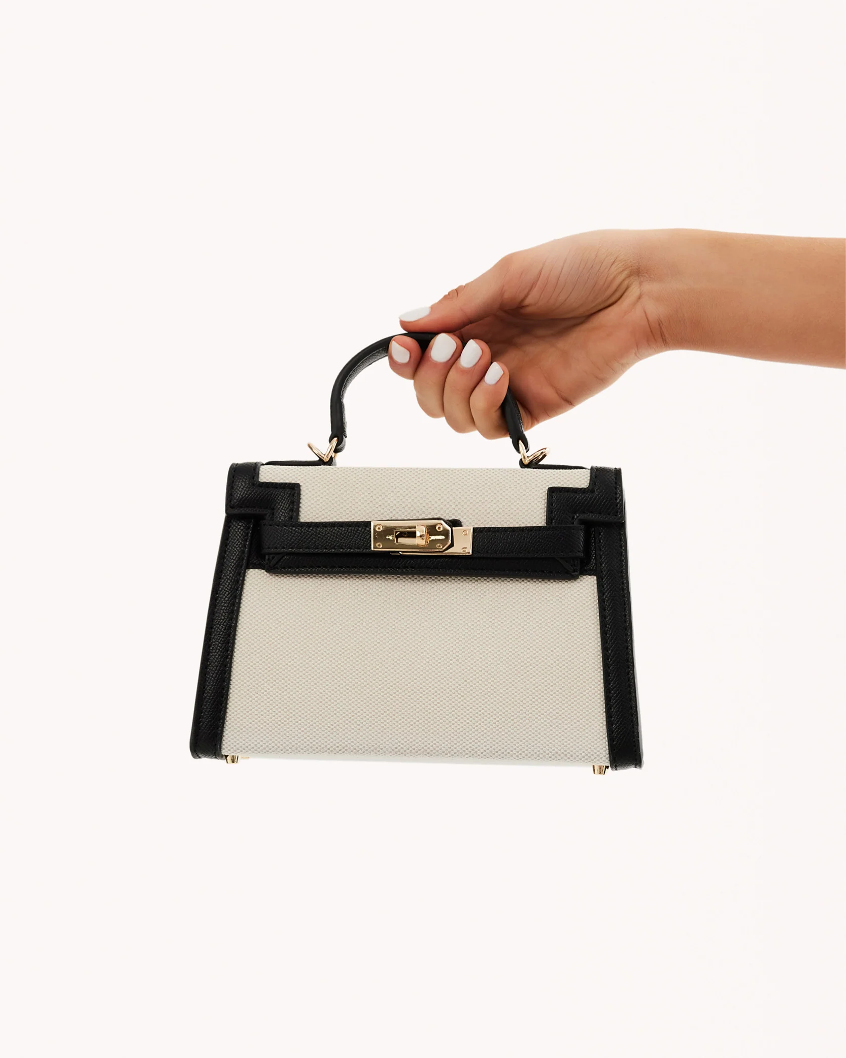 HARIETTE HANDLE BAG - NATURAL LINEN-BLACK - Image 4
