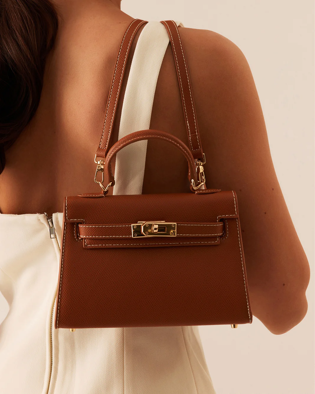 HARIETTE HANDLE BAG - TAN - Image 3